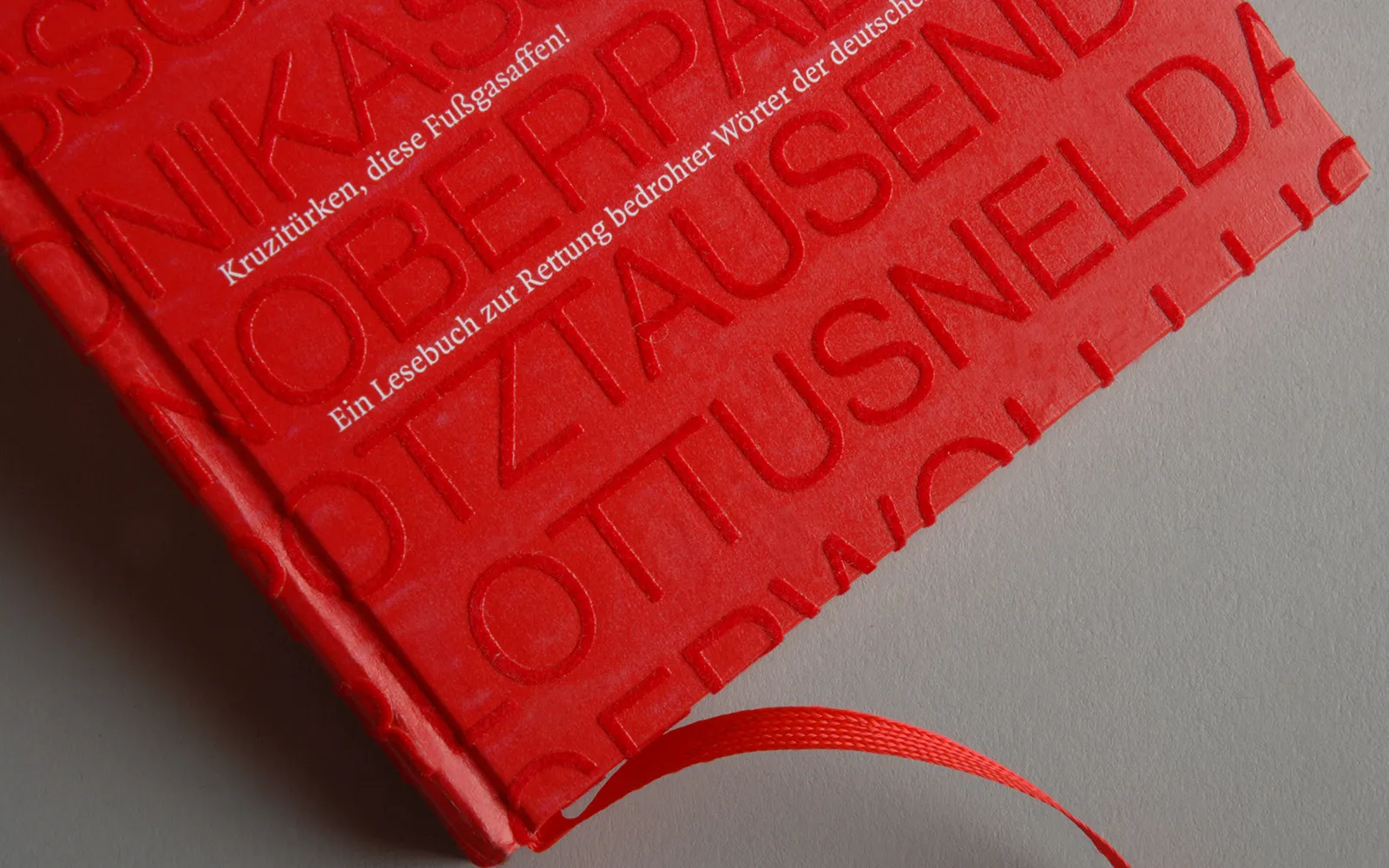 Rotes Buch mit kuscheligen Buchstaben im Flockdruck rot auf rot