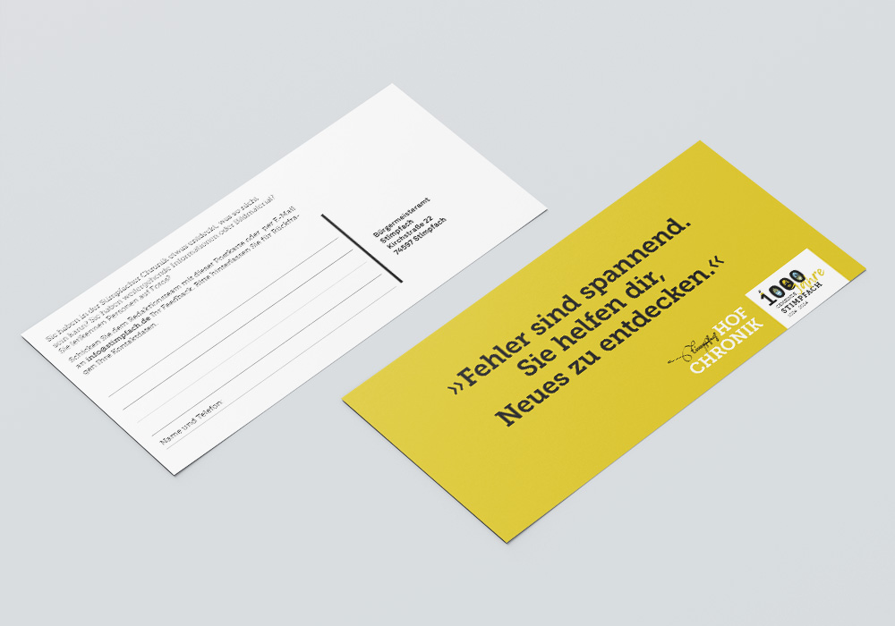 Stimpfacher Chronik Band 1 - Feedbackpostkarte